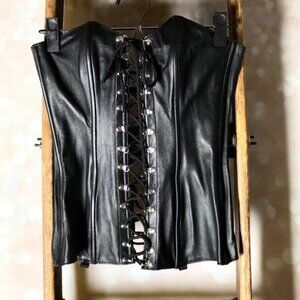Kookie Black Leather Lace-up Corset